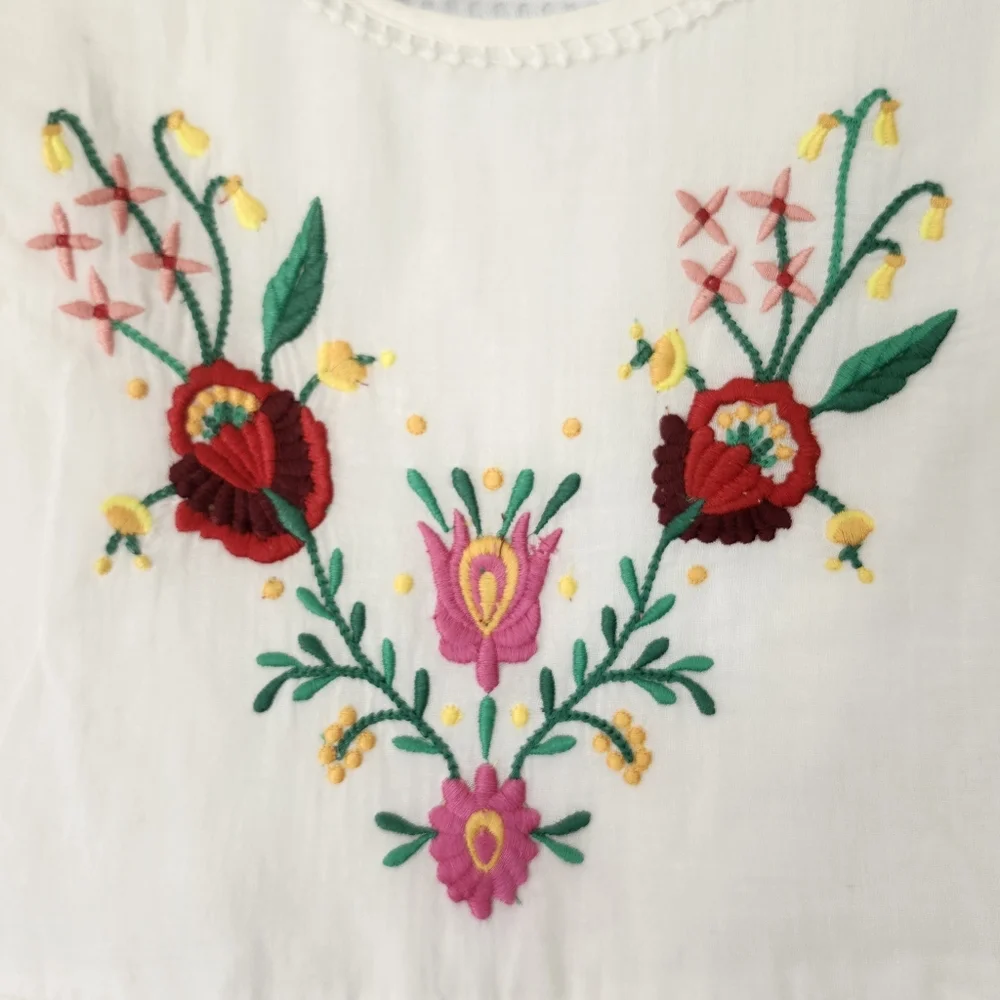DERHY KIDS Gauzy Embroidered‎ Floral Bohemian 100% Cotton Dress Sz 10/12 Wedding